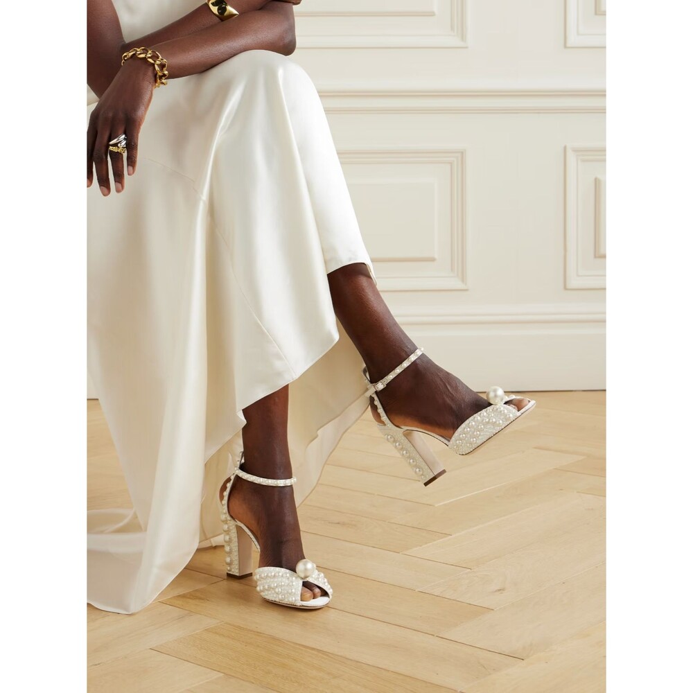 Jimmy Choo Pearl-Embellished Ivory Block Heel Sandals - Picture 4 of 15